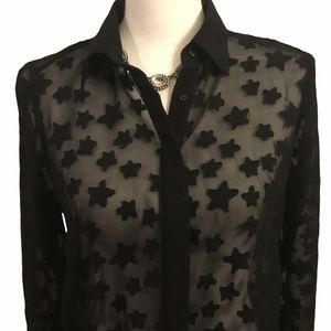 H&M Awesome Sheer Star Blouse with Hidden Buttons